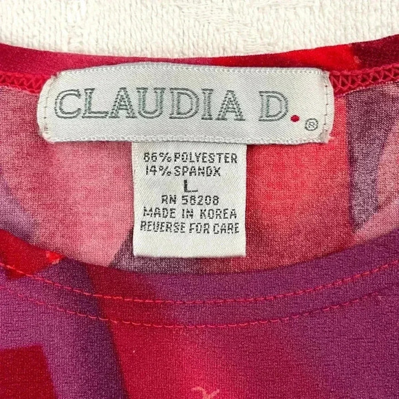 VTG Red Retro Top LARGE Shirt Short Sleeve 1990's Design Claudia D Women's - Picture 3 of 8